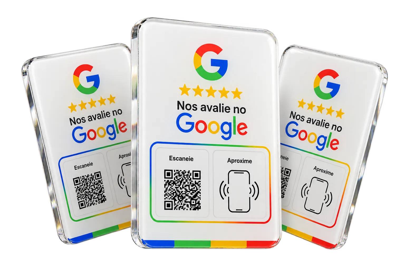Três placas acrílicas Google de avaliação com NFC e QR Code